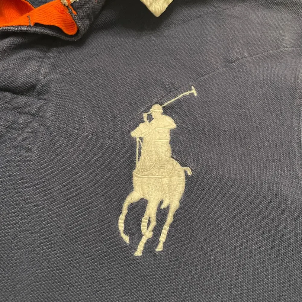 Vintage Polo Ralph Lauren Big Pony #3 Shirt Large Heavy Cotton Blue White Rugby